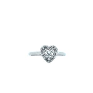 14K White Gold Ring w/ .25CT Heart Cut Diamond Centre & 16 Diamond Accent Halo