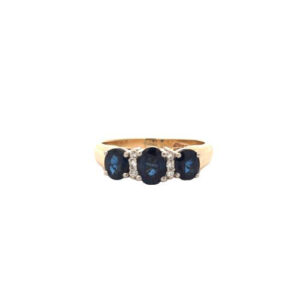 BIRKS 14K Yellow Gold Ring w/ 3 Oval Sapphires & 6 Diamond Accents