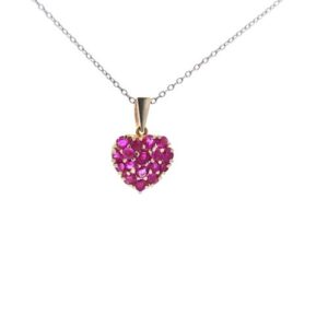 18K Yellow Gold 17 Round Cut Ruby Heart Pendant