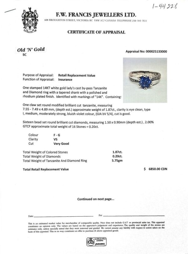 14K White Gold Ring w/ 1.87CT Tanzanite & 16 Diamonds - Image 5