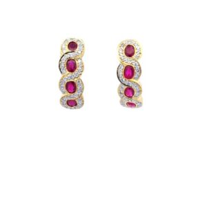 Pair of 18K Yellow Gold Ruby & Diamond Omega Back Earrings