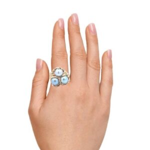 14K Yellow Gold 3 Akoya Pearl Brutalist Style Ring