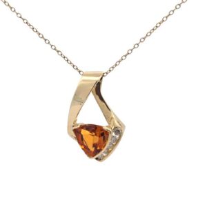 14K Yellow Gold Trilliant Cut Citrine & 5 RBC Diamond Pendant