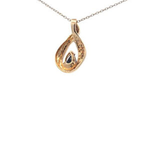 10K Yellow Gold 7mm x 5mm Pear Cut Sapphire & 5 Diamond Accent Pendant