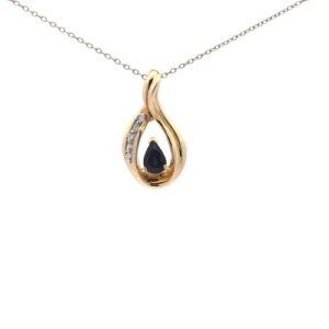 10K Yellow Gold 7mm x 5mm Pear Cut Sapphire & 5 Diamond Accent Pendant