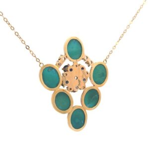 18K Yellow Gold Necklace w/ 6 Oval Adventurines, 5 Sapphires & 10 Diamonds