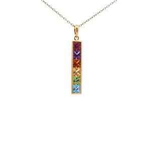 18K Yellow Gold Spectra Channel Set Square Multi Coloured Sapphire Pendant