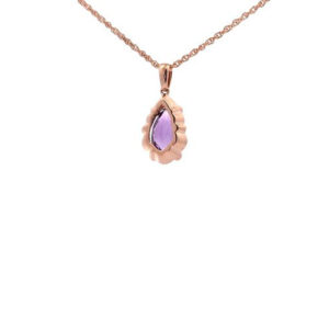 14K Rose Gold Necklace w/ Pear Cut Amethyst & 19 RBC Diamond Accent Pendant