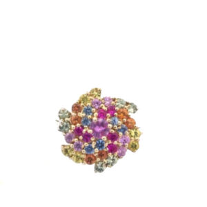 14K Yellow Gold Multi Colour Sapphire Floral Ring