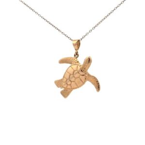 14K Yellow Gold 25mm Sea Turtle Pendant