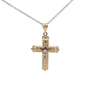 10K Yellow & White Gold 30mm Crucifix Pendant