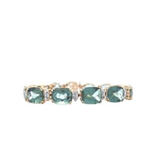 14K Yellow Gold 14 Oval Green Topaz & 28 SC Diamond Accented Tennis Bracelet