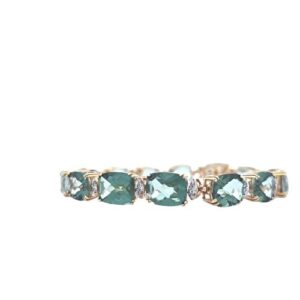14K Yellow Gold 14 Oval Green Topaz & 28 SC Diamond Accented Tennis Bracelet