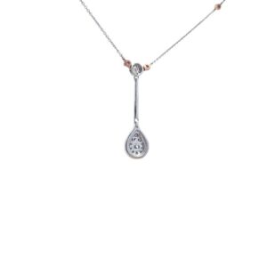 10K White Gold 16″ Multi Diamond Drop Necklace w/ Rose Gold Accents