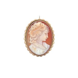10K Yellow Gold 36mm Fine Carved Cameo Brooch/Pendant