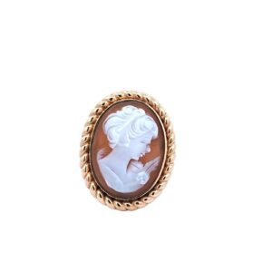 14K Yellow Gold 27mm Rope Framed Fine Carved Cameo Ring