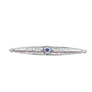 Vintage 14K White & Yellow Gold 63mm Filigree Brooch w/ 1 Sapphire