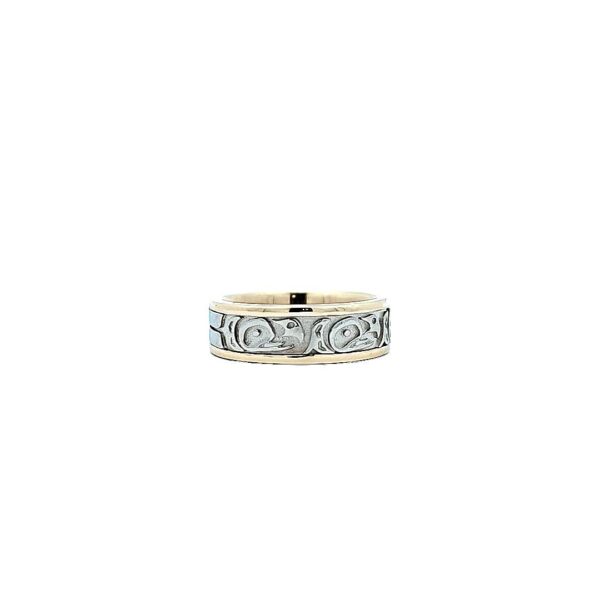 10K Yellow & White Gold 6.5mm Carved Eagle Head Comfort Fit Band - Image 3