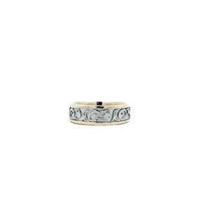10K Yellow & White Gold 6.5mm Carved Eagle Head Comfort Fit Band
