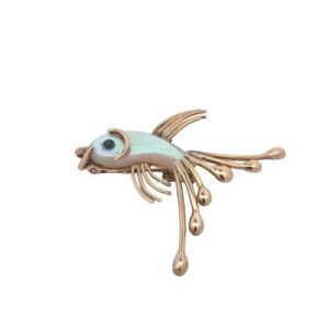 14K Yellow Gold 39.5mm MOP Angel Fish Brooch