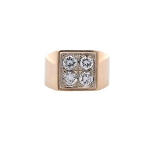 14K Yellow Gold 4 RBC Diamond Signet Style Ring