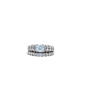 14K White Gold .45CT RBC Diamond Centre, 16 Diamond Engagement Ring & 9 RBC Diamond Fitted Band
