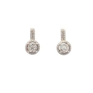 Pair of EFFY 14K White Gold Diamond Halo Illusion Set Cluster Stud Earrings