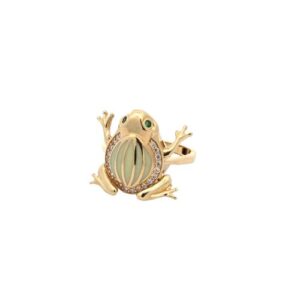 18K Yellow Gold Articulated Frog Ring w/ Enamel Detail & CZ’s