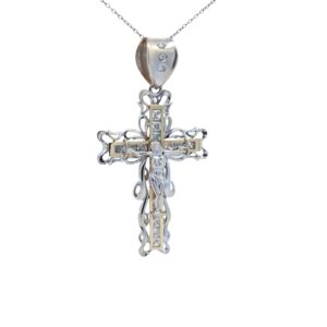 10K White & Yellow Gold 65mm Square C.Z. Crucifix Pendant