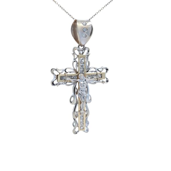 10K White & Yellow Gold 65mm Square C.Z. Crucifix Pendant