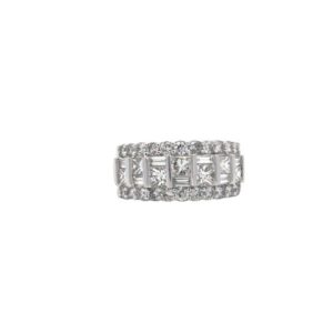 14K White Gold 7 Princess Cut, 7 Baguette Cut & 22 RBC Diamond Band