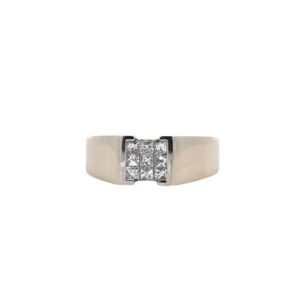 18K White Gold 9 Square Cut Diamond Signet Style Ring