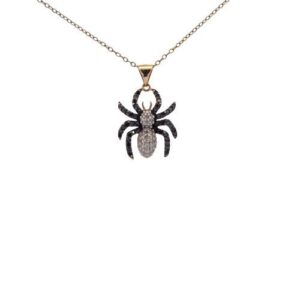 10K Yellow Gold Spider Pendant w/ White & Black Diamond Accents