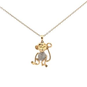 10K Yellow Gold Diamond Accented 20mm Monkey Pendant