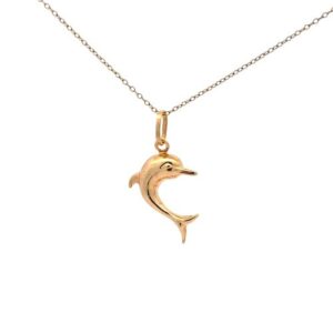 18K Yellow Gold 23mm Puffed Dolphin Charm/ Pendant