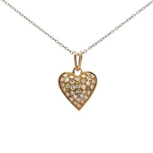 18K Yellow Gold Heart Pendant w/ Pave Set Single Cut Diamonds