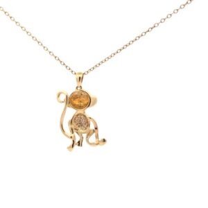 10K Yellow Gold Diamond Accented 20mm Monkey Pendant