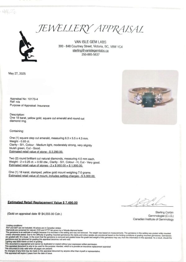 18K Yellow Gold Ring w/ .93CT Step Cut Emerald & 2 Diamonds 💎 - Image 5