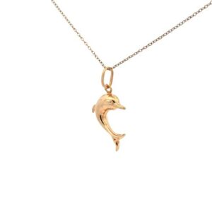 18K Yellow Gold 23mm Puffed Dolphin Charm/ Pendant
