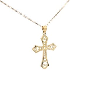 10K Yellow Gold 30mm Filigree Cross Pendant
