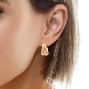 MILROS 18K Yellow Gold 17mm Puffed Pillowed Leverback Hoop Earrings