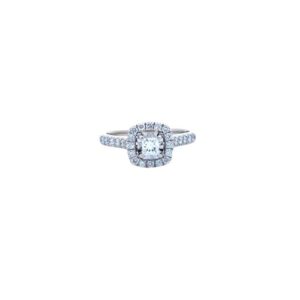 14K White Gold .18CT Princess Cut Diamond Centre & 28 RBC Diamond Halo Ring