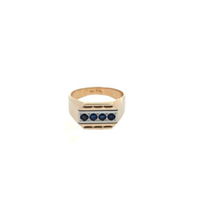 14K Yellow Gold Signet Style Ring w/ 4 Blue Sapphires in White Gold