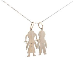 14K Yellow Gold Breakable Twin Pendant(s)/Charm w/ 4 Diamonds