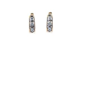 14K Yellow & White Gold Leverback Hoop Earrings w/ Princess Cut Diamonds & RBC Diamonds