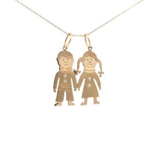 14K Yellow Gold Breakable Twin Pendant(s)/Charm w/ 4 Diamonds