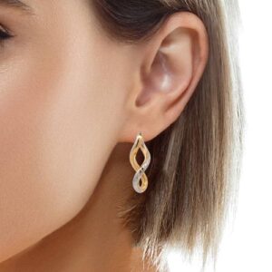 Pair of 14K Yellow & White Gold 28mm Diamond Cut Leverback Infinity Earrings