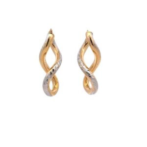 Pair of 14K Yellow & White Gold 28mm Diamond Cut Leverback Infinity Earrings