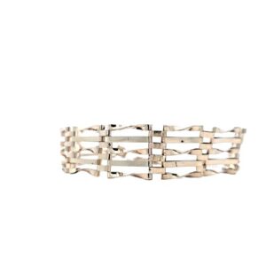 Vintage 9K Yellow Gold Gate Link Bracelet w/ Heart Clasp & Safety Chain