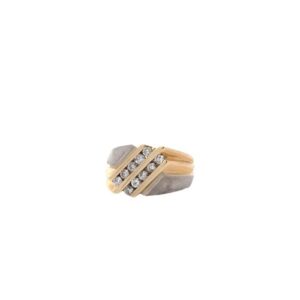 10K Yellow & White Gold 10 RBC Diamond Double Channel Signet Style Ring